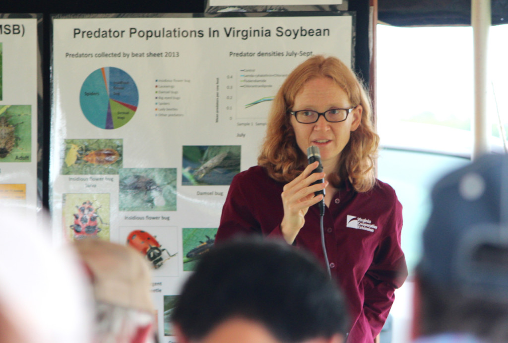 Dr. Hillary Mehl, assistant professor of plant pathology, speaks to growers during the 2015 Southest Virginia Soybean Field Day that brought growers and experts together in Virginia Beach to discuss the valuable crop. [John-Henry Doucette/The Princess Anne Independent News]