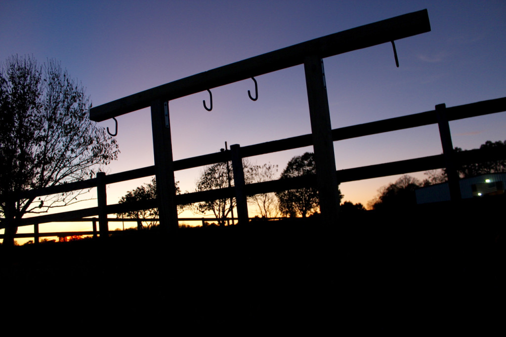 At left, a new hitching post, seen hear near twilight, was among the projects completed by the volunteers. [John-Henry Doucette/The Princess Anne Independent News]