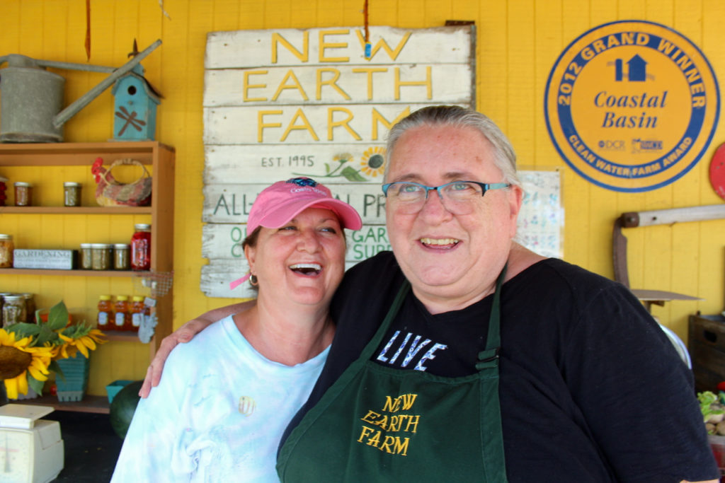 Jeanine Nosay ad Ann Sokolowski, photographed at New Earth Farm after engaging in spirited discourse about the things we call baby chickens. [John-Henry Doucette/The Princess Anne Independent News]