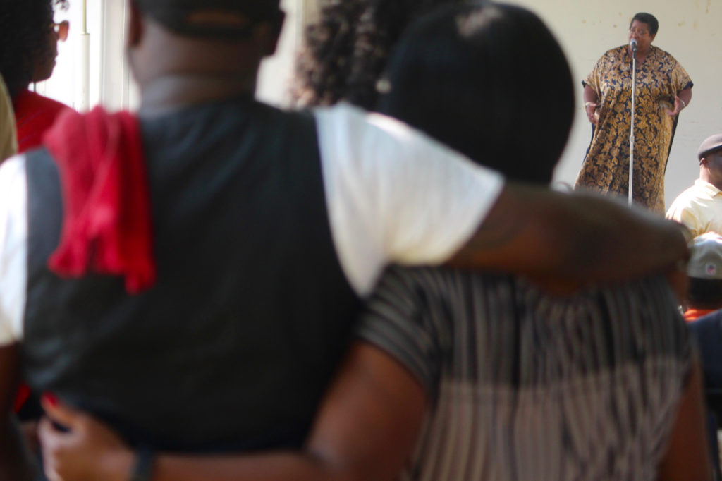 Sheila Arnold Jones of Hampton recites a story with the closing message: “As long as you remember your history, it can never die.” [John-Henry Doucette/The Princess Anne Independent News]