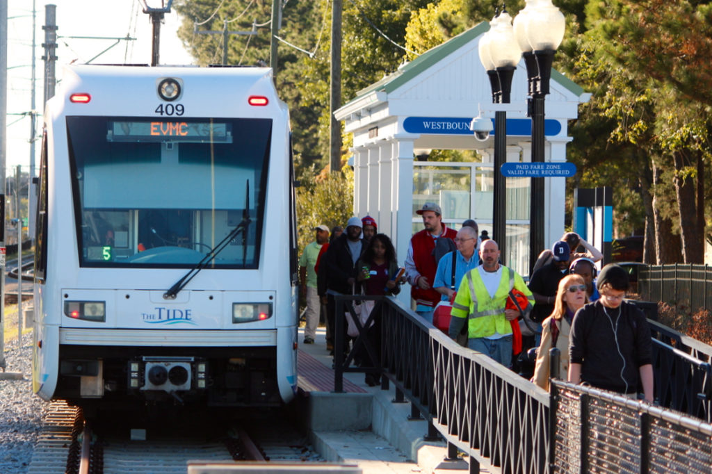 Evening commuters disembark at Newtown Station in this October 2015 image. [John-Henry Doucette/The Princess Anne Independent News]